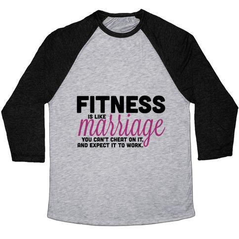 Virgin Teez  Baseball Tee Unisex Tri-Blend Baseball Tee / small / Athletic Gray / Black FITNESS IS LIKE MARRIAGE UNISEX TRI-BLEND BASEBALL TEE