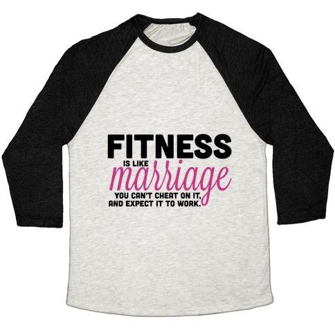 Virgin Teez  Baseball Tee Unisex Tri-Blend Baseball Tee / small / Oatmeal / Black FITNESS IS LIKE MARRIAGE UNISEX TRI-BLEND BASEBALL TEE