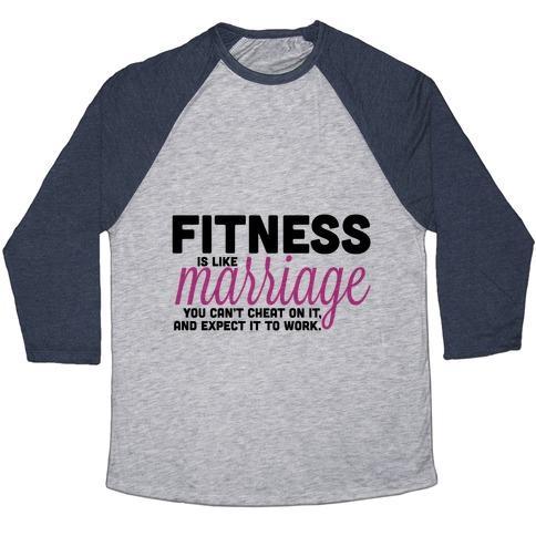 Virgin Teez  Baseball Tee Unisex Tri-Blend Baseball Tee / small / Athletic Gray / Navy FITNESS IS LIKE MARRIAGE UNISEX TRI-BLEND BASEBALL TEE
