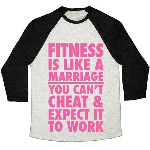 Virgin Teez  Baseball Tee Unisex Tri-Blend Baseball Tee / small / Oatmeal / Black FITNESS IS LIKE MARRIAGE UNISEX TRI-BLEND BASEBALL TEE