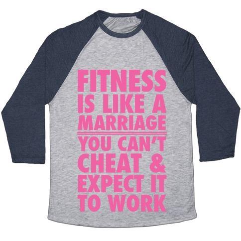 Virgin Teez  Baseball Tee Unisex Tri-Blend Baseball Tee / small / Athletic Gray / Navy FITNESS IS LIKE MARRIAGE UNISEX TRI-BLEND BASEBALL TEE
