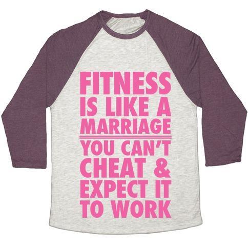 Virgin Teez  Baseball Tee Unisex Tri-Blend Baseball Tee / small / Oatmeal / Maroon FITNESS IS LIKE MARRIAGE UNISEX TRI-BLEND BASEBALL TEE