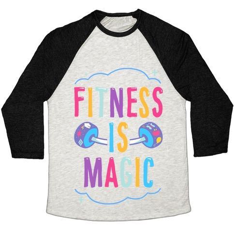 Virgin Teez  Baseball Tee Unisex Tri-Blend Baseball Tee / small / Oatmeal / Black FITNESS IS MAGIC UNISEX TRI-BLEND BASEBALL TEE