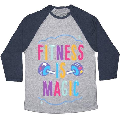Virgin Teez  Baseball Tee Unisex Tri-Blend Baseball Tee / small / Athletic Gray / Navy FITNESS IS MAGIC UNISEX TRI-BLEND BASEBALL TEE
