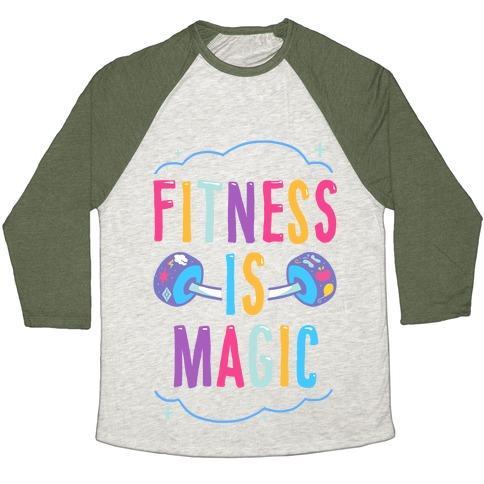 Virgin Teez  Baseball Tee Unisex Tri-Blend Baseball Tee / small / Oatmeal / Moss FITNESS IS MAGIC UNISEX TRI-BLEND BASEBALL TEE