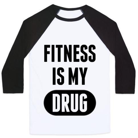 Virgin Teez  Baseball Tee Unisex Classic Baseball Tee / x-small / White/Black FITNESS IS MY DRUG UNISEX CLASSIC BASEBALL TEE