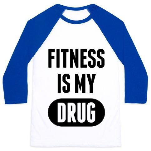 Virgin Teez  Baseball Tee Unisex Classic Baseball Tee / x-small / White/Blue FITNESS IS MY DRUG UNISEX CLASSIC BASEBALL TEE