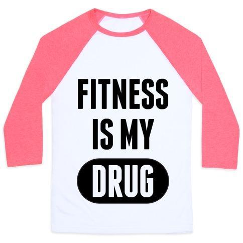 Virgin Teez  Baseball Tee Unisex Classic Baseball Tee / x-small / White/Neon Pink FITNESS IS MY DRUG UNISEX CLASSIC BASEBALL TEE
