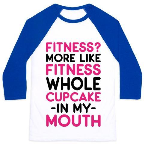 Virgin Teez  Baseball Tee Unisex Classic Baseball Tee / x-small / White/Blue FITNESS MORE LIKE FITNESS WHOLE CUPCAKE UNISEX CLASSIC BASEBALL TEE