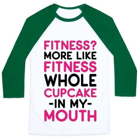 Virgin Teez  Baseball Tee Unisex Classic Baseball Tee / x-small / White/Dark Green FITNESS MORE LIKE FITNESS WHOLE CUPCAKE UNISEX CLASSIC BASEBALL TEE