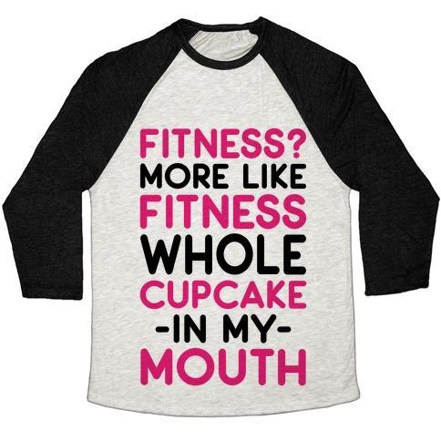 Virgin Teez  Baseball Tee Unisex Tri-Blend Baseball Tee / small / Oatmeal / Black FITNESS MORE LIKE FITNESS WHOLE CUPCAKE UNISEX TRI-BLEND BASEBALL TEE