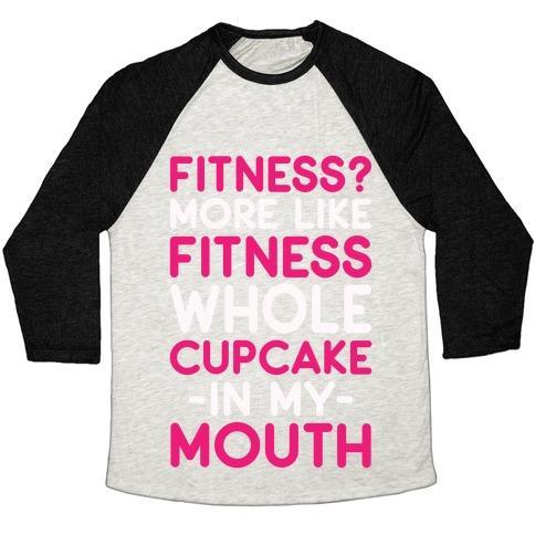 Virgin Teez  Baseball Tee Unisex Tri-Blend Baseball Tee / small / Oatmeal / Black FITNESS MORE LIKE FITNESS WHOLE CUPCAKE UNISEX TRI-BLEND BASEBALL TEE