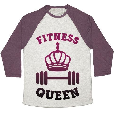 Virgin Teez  Baseball Tee Unisex Tri-Blend Baseball Tee / small / Oatmeal / Maroon FITNESS QUEEN UNISEX TRI-BLEND BASEBALL TEE