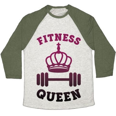 Virgin Teez  Baseball Tee Unisex Tri-Blend Baseball Tee / small / Oatmeal / Moss FITNESS QUEEN UNISEX TRI-BLEND BASEBALL TEE