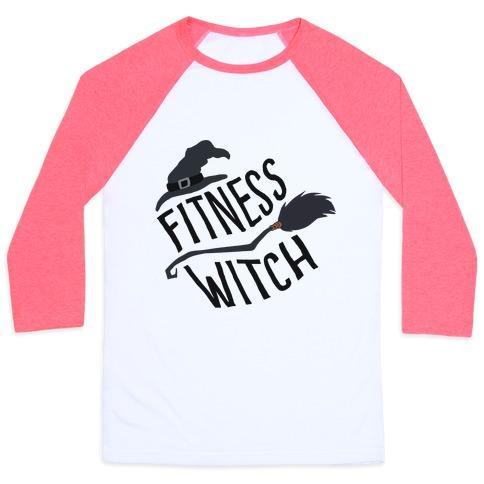 Virgin Teez  Baseball Tee Unisex Classic Baseball Tee / x-small / White/Neon Pink FITNESS WITCH UNISEX CLASSIC BASEBALL TEE