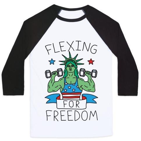 Virgin Teez  Baseball Tee Unisex Classic Baseball Tee / x-small / White/Black FLEXING FOR FREEDOM UNISEX CLASSIC BASEBALL TEE