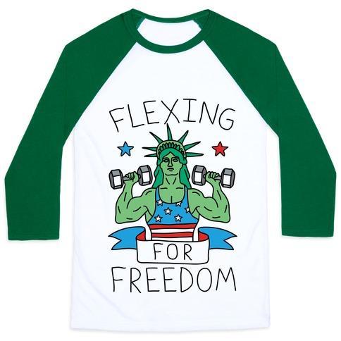 Virgin Teez  Baseball Tee Unisex Classic Baseball Tee / x-small / White/Dark Green FLEXING FOR FREEDOM UNISEX CLASSIC BASEBALL TEE