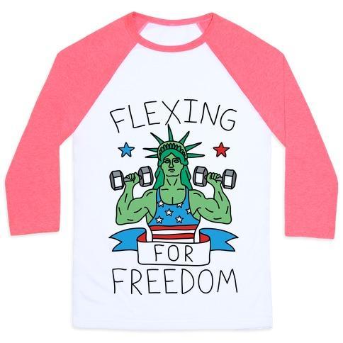 Virgin Teez  Baseball Tee Unisex Classic Baseball Tee / x-small / White/Neon Pink FLEXING FOR FREEDOM UNISEX CLASSIC BASEBALL TEE