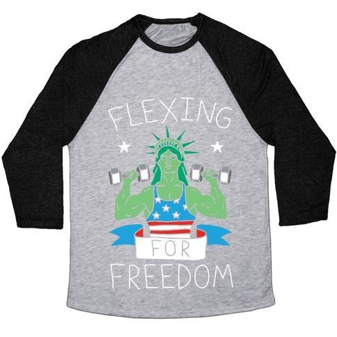 Virgin Teez  Baseball Tee Unisex Tri-Blend Baseball Tee / small / Athletic Gray / Black FLEXING FOR FREEDOM UNISEX TRI-BLEND BASEBALL TEE