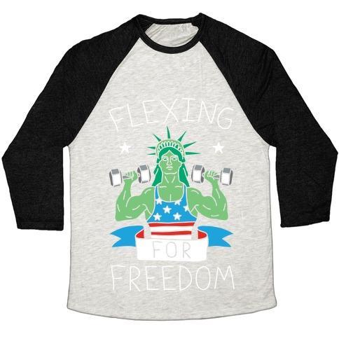 Virgin Teez  Baseball Tee Unisex Tri-Blend Baseball Tee / small / Oatmeal / Black FLEXING FOR FREEDOM UNISEX TRI-BLEND BASEBALL TEE