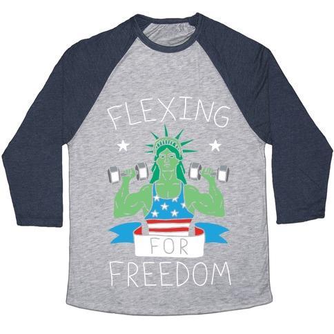 Virgin Teez  Baseball Tee Unisex Tri-Blend Baseball Tee / small / Athletic Gray / Navy FLEXING FOR FREEDOM UNISEX TRI-BLEND BASEBALL TEE