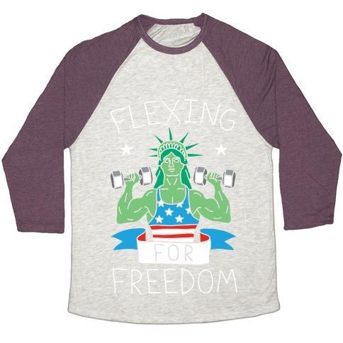 Virgin Teez  Baseball Tee Unisex Tri-Blend Baseball Tee / small / Oatmeal / Maroon FLEXING FOR FREEDOM UNISEX TRI-BLEND BASEBALL TEE