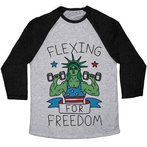 Virgin Teez  Baseball Tee Unisex Tri-Blend Baseball Tee / small / Athletic Gray / Black FLEXING FOR FREEDOM UNISEX TRI-BLEND BASEBALL TEE
