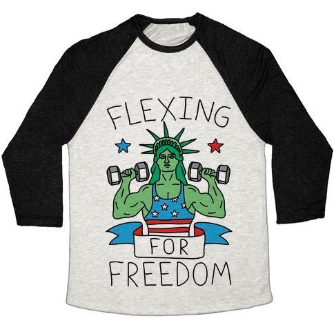 Virgin Teez  Baseball Tee Unisex Tri-Blend Baseball Tee / small / Oatmeal / Black FLEXING FOR FREEDOM UNISEX TRI-BLEND BASEBALL TEE