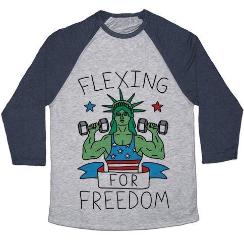 Virgin Teez  Baseball Tee Unisex Tri-Blend Baseball Tee / small / Athletic Gray / Navy FLEXING FOR FREEDOM UNISEX TRI-BLEND BASEBALL TEE