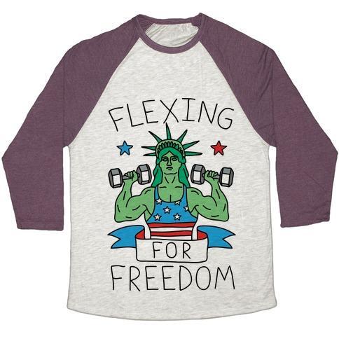 Virgin Teez  Baseball Tee Unisex Tri-Blend Baseball Tee / small / Oatmeal / Maroon FLEXING FOR FREEDOM UNISEX TRI-BLEND BASEBALL TEE