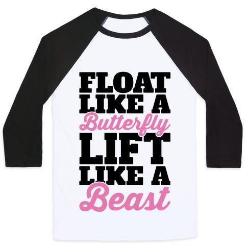 Virgin Teez  Baseball Tee Unisex Classic Baseball Tee / x-small / White/Black FLOAT LIKE A BUTTERFLY LIFT LIKE A BEAST UNISEX CLASSIC BASEBALL TEE
