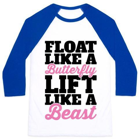 Virgin Teez  Baseball Tee Unisex Classic Baseball Tee / x-small / White/Blue FLOAT LIKE A BUTTERFLY LIFT LIKE A BEAST UNISEX CLASSIC BASEBALL TEE