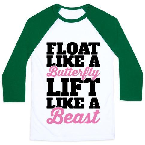 Virgin Teez  Baseball Tee Unisex Classic Baseball Tee / x-small / White/Dark Green FLOAT LIKE A BUTTERFLY LIFT LIKE A BEAST UNISEX CLASSIC BASEBALL TEE