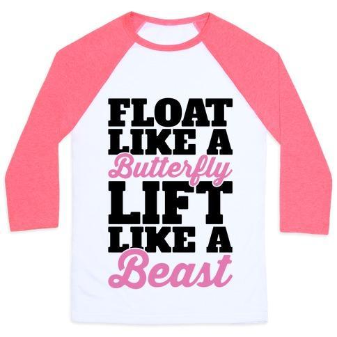 Virgin Teez  Baseball Tee Unisex Classic Baseball Tee / x-small / White/Neon Pink FLOAT LIKE A BUTTERFLY LIFT LIKE A BEAST UNISEX CLASSIC BASEBALL TEE