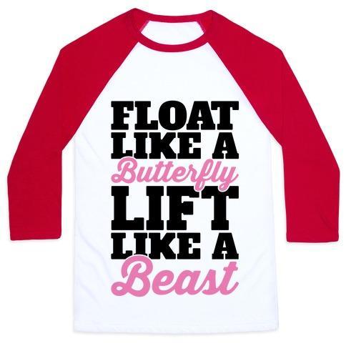 Virgin Teez  Baseball Tee Unisex Classic Baseball Tee / x-small / White/Red FLOAT LIKE A BUTTERFLY LIFT LIKE A BEAST UNISEX CLASSIC BASEBALL TEE