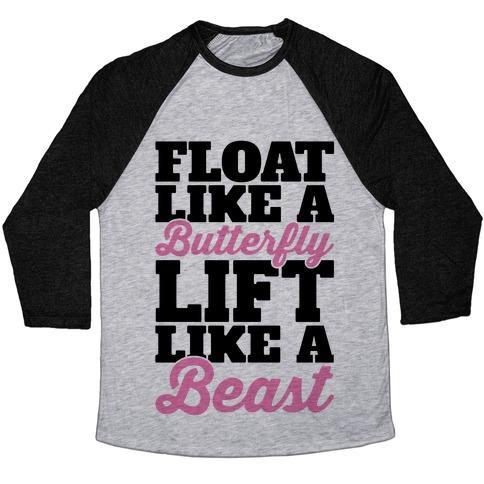 Virgin Teez  Baseball Tee Unisex Tri-Blend Baseball Tee / small / Athletic Gray / Black FLOAT LIKE A BUTTERFLY LIFT LIKE A BEAST UNISEX TRI-BLEND BASEBALL TEE
