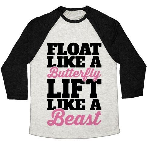 Virgin Teez  Baseball Tee Unisex Tri-Blend Baseball Tee / small / Oatmeal / Black FLOAT LIKE A BUTTERFLY LIFT LIKE A BEAST UNISEX TRI-BLEND BASEBALL TEE