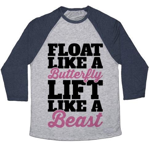 Virgin Teez  Baseball Tee Unisex Tri-Blend Baseball Tee / small / Athletic Gray / Navy FLOAT LIKE A BUTTERFLY LIFT LIKE A BEAST UNISEX TRI-BLEND BASEBALL TEE