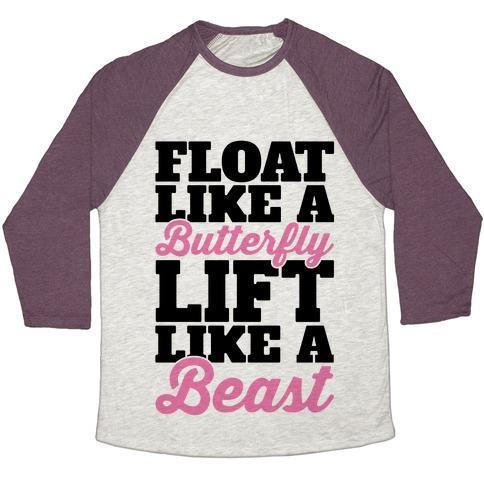 Virgin Teez  Baseball Tee Unisex Tri-Blend Baseball Tee / small / Oatmeal / Maroon FLOAT LIKE A BUTTERFLY LIFT LIKE A BEAST UNISEX TRI-BLEND BASEBALL TEE