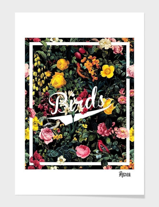 LUVD Framed Art Prints 8" x 11" / Black Floral and Birds Pattern Frame