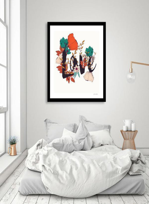 LUVD Framed Art Prints 8" x 11" / Black Flower Typography Love  Frame