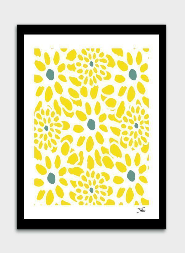 LUVD Framed Art Prints 8" x 11" / Black Flowers in Yellow  Frame