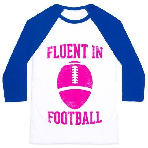 Virgin Teez  Baseball Tee Unisex Classic Baseball Tee / x-small / White/Blue FLUENT IN FOOTBALL UNISEX CLASSIC BASEBALL TEE