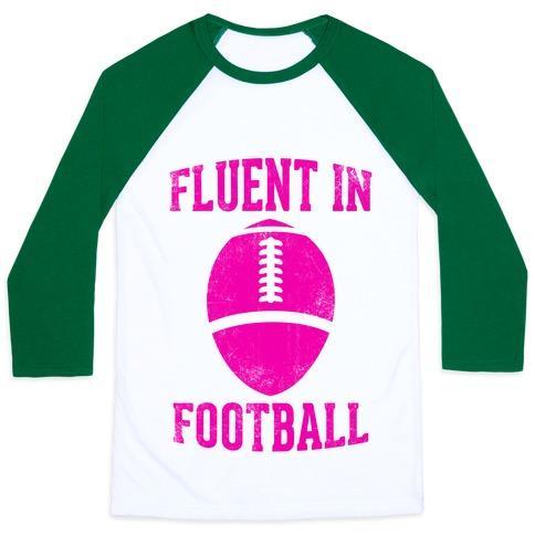 Virgin Teez  Baseball Tee Unisex Classic Baseball Tee / x-small / White/Dark Green FLUENT IN FOOTBALL UNISEX CLASSIC BASEBALL TEE
