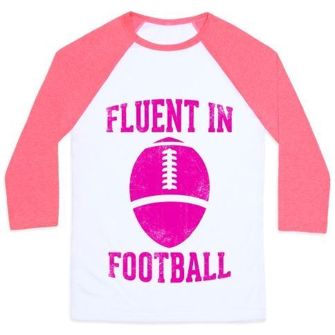 Virgin Teez  Baseball Tee Unisex Classic Baseball Tee / x-small / White/Neon Pink FLUENT IN FOOTBALL UNISEX CLASSIC BASEBALL TEE