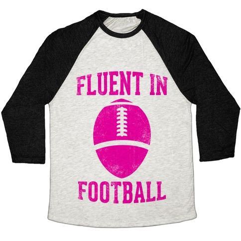 Virgin Teez  Baseball Tee Unisex Tri-Blend Baseball Tee / small / Oatmeal / Black FLUENT IN FOOTBALL UNISEX TRI-BLEND BASEBALL TEE