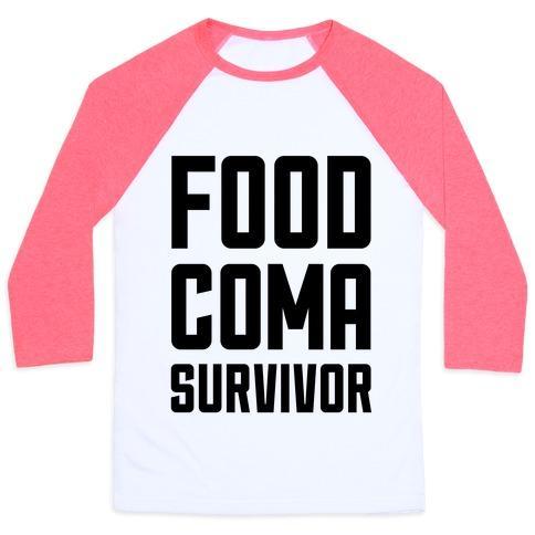 Virgin Teez  Baseball Tee Unisex Classic Baseball Tee / x-small / White/Neon Pink FOOD COMA SURVIVOR UNISEX CLASSIC BASEBALL TEE