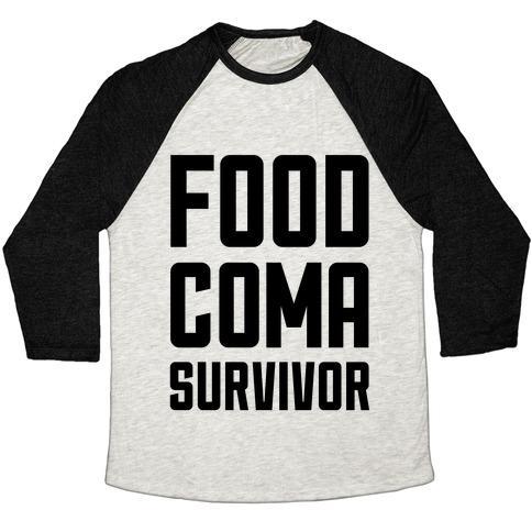 Virgin Teez  Baseball Tee Unisex Tri-Blend Baseball Tee / small / Oatmeal / Black FOOD COMA SURVIVOR UNISEX TRI-BLEND BASEBALL TEE