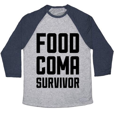 Virgin Teez  Baseball Tee Unisex Tri-Blend Baseball Tee / small / Athletic Gray / Navy FOOD COMA SURVIVOR UNISEX TRI-BLEND BASEBALL TEE