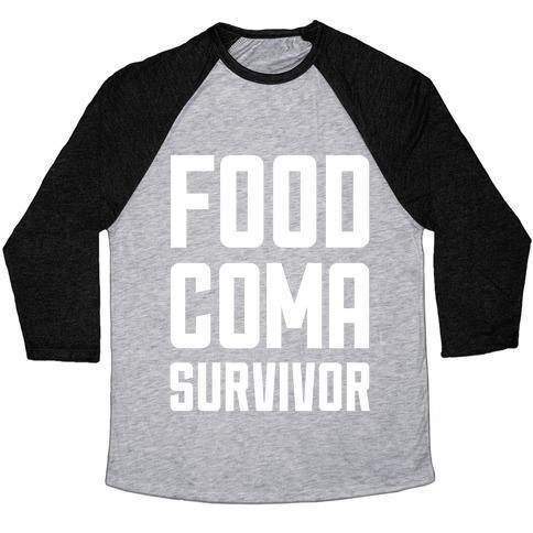 Virgin Teez  Baseball Tee Unisex Tri-Blend Baseball Tee / small / Athletic Gray / Black FOOD COMA SURVIVOR UNISEX TRI-BLEND BASEBALL TEE